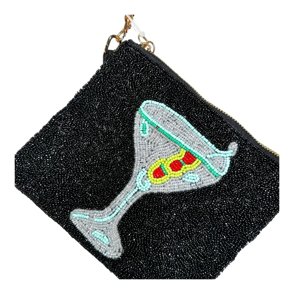 NEW SINCERELY JULES Martini Beaded Wristlet Travel Pouch with Tassel‎